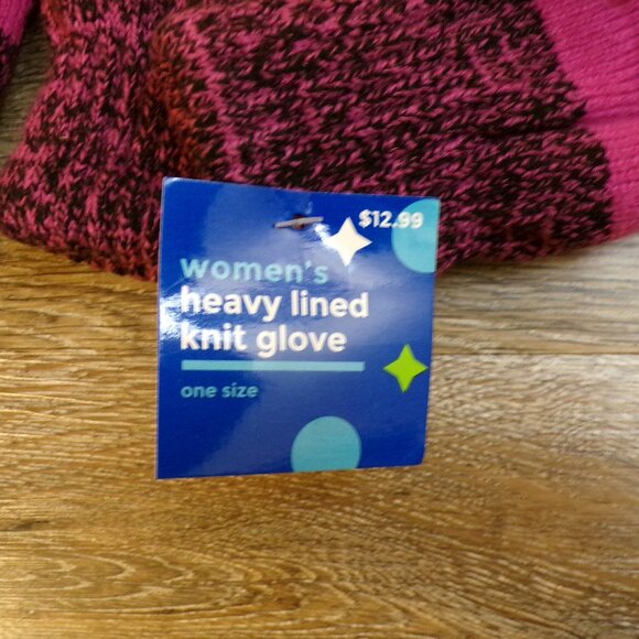 Women’s NWT 2 Pair of Heavy Lined Knit Gloves Pink & Black Gloves One Size - Picture 3 of 7